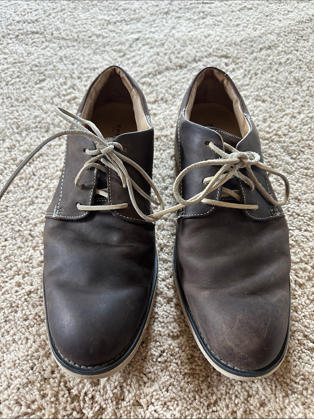 Sperry Brown Leather Oxfords with Cream Laces